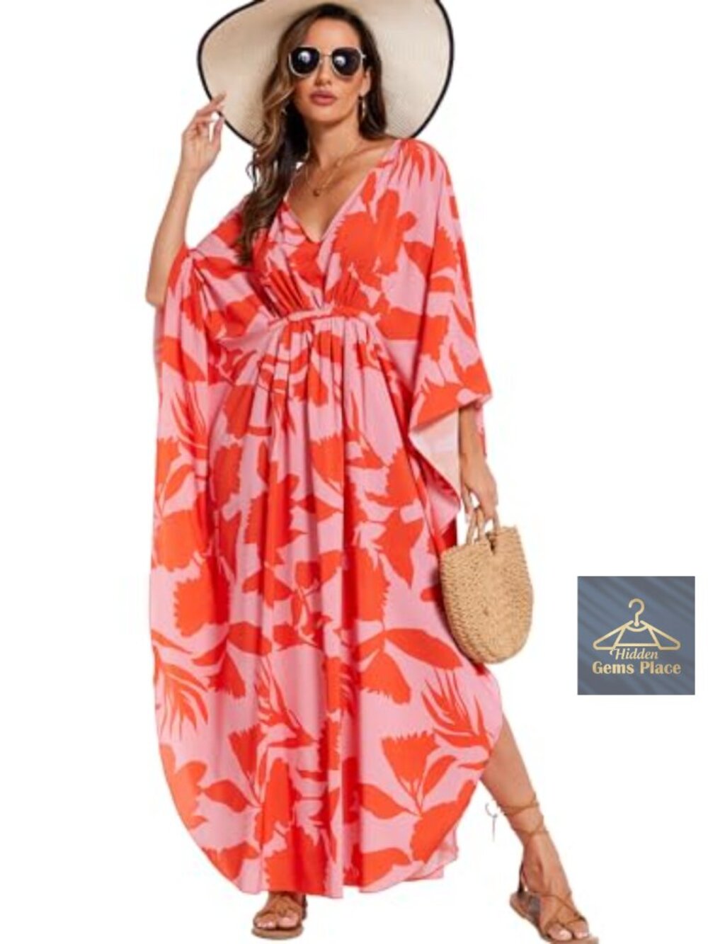 Viscose Kaftan Coverup Batwing Sleeve Beach Dress